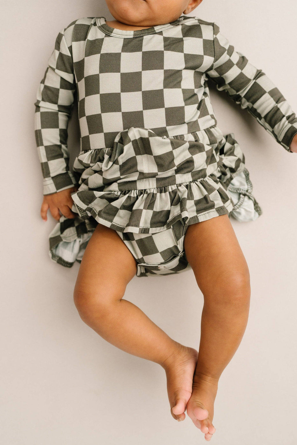 Pine Checkered Long Sleeve Bodysuit Bamboo Dress