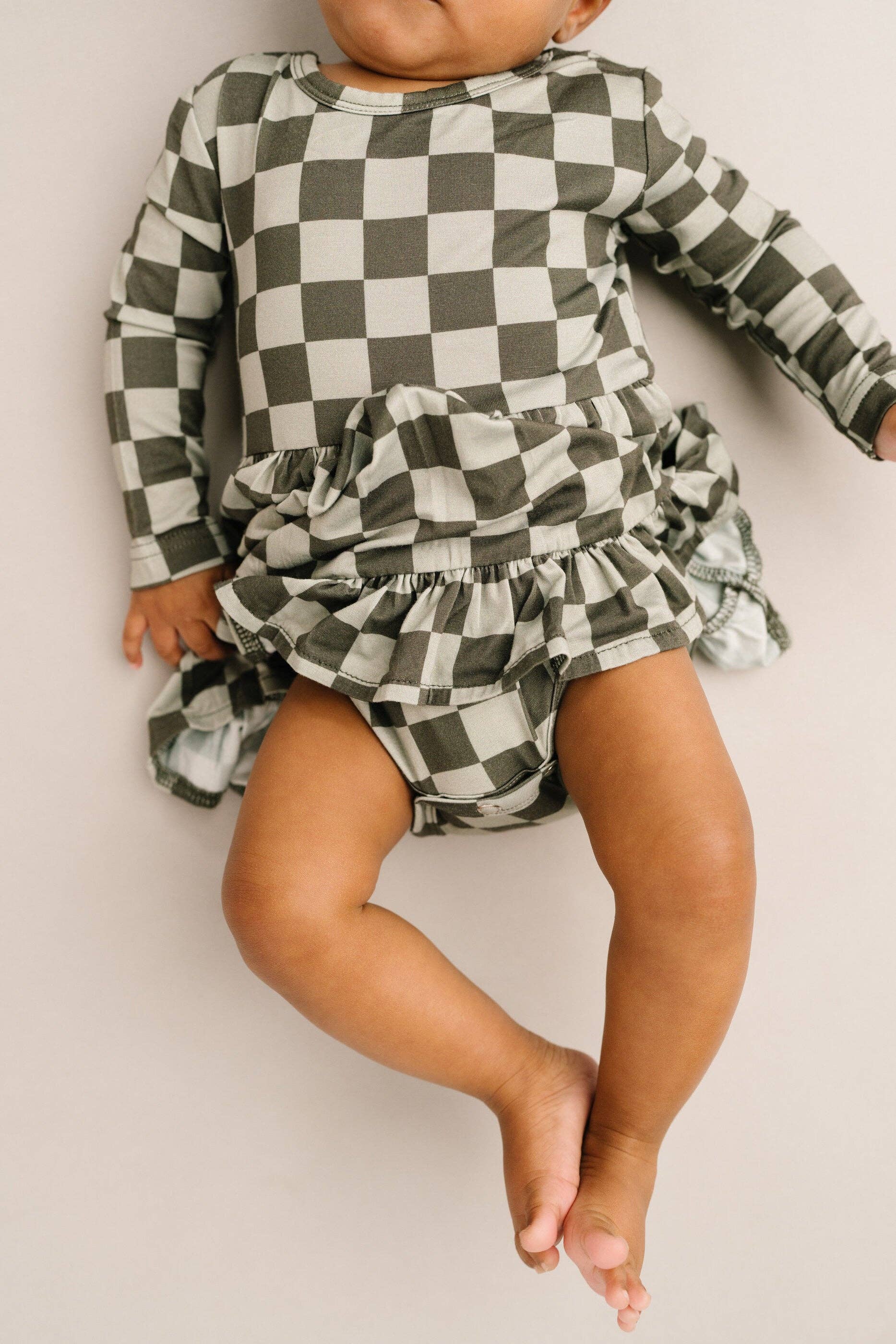 Pine Checkered Long Sleeve Bodysuit Bamboo Dress