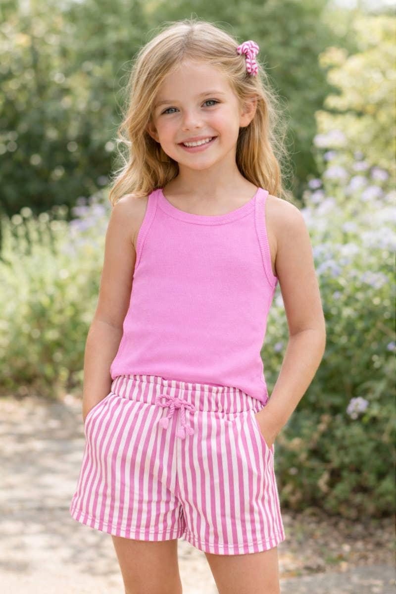 Girl's 2 pc Stripe Short Set w/ Matching Scrunchie