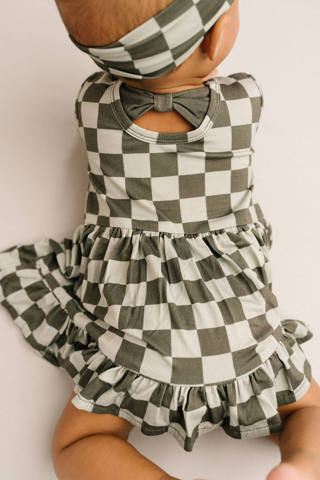 Pine Checkered Long Sleeve Bodysuit Bamboo Dress