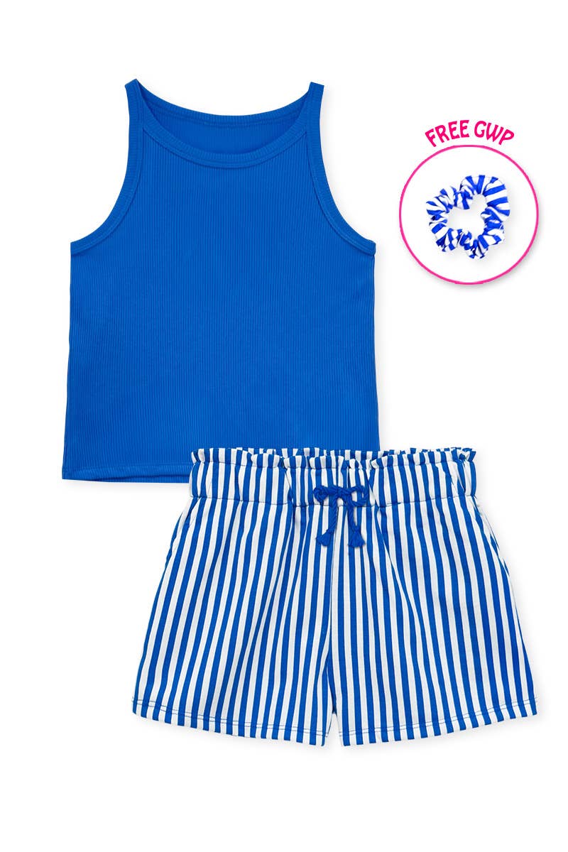 Girl's 2 pc Stripe Short Set w/ Matching Scrunchie