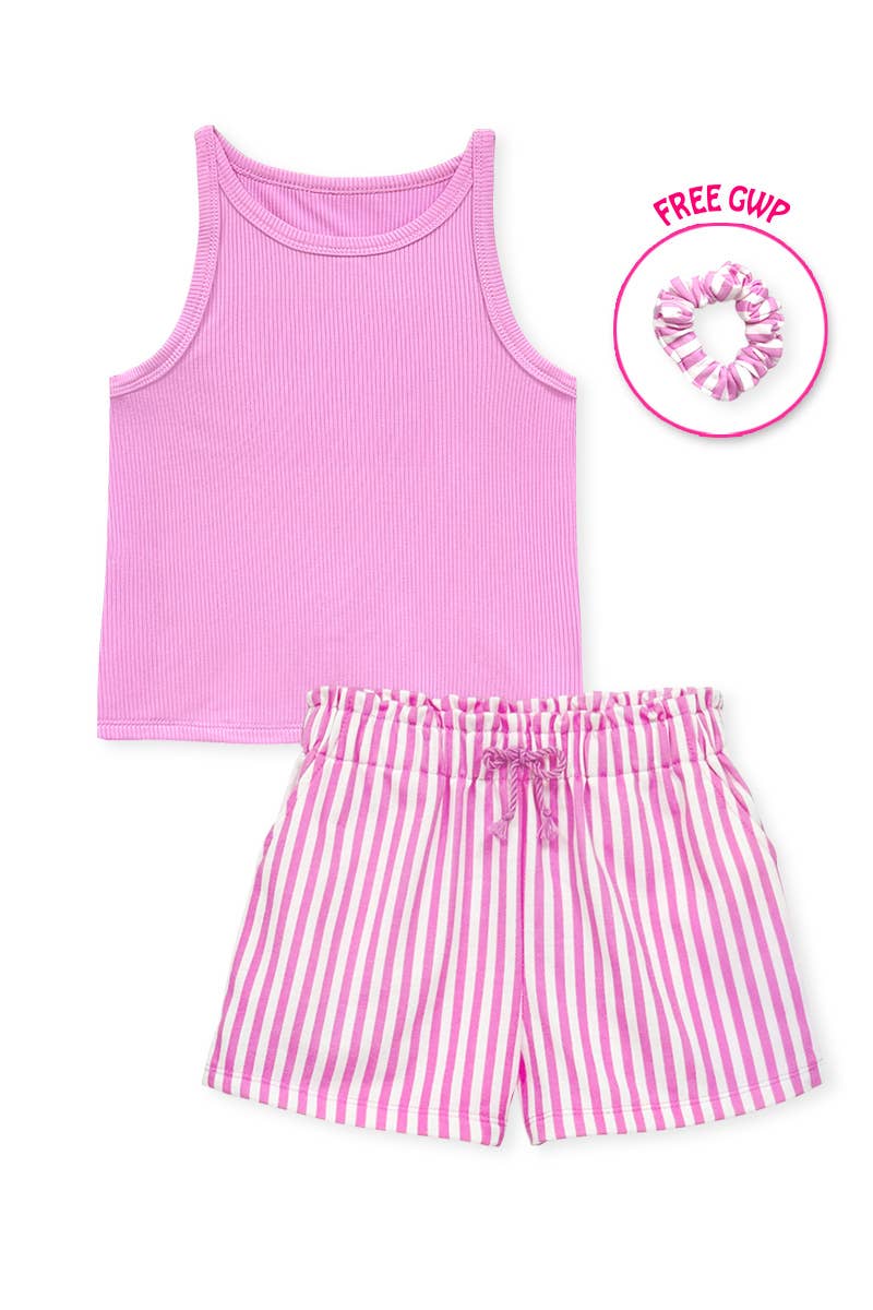 Girl's 2 pc Stripe Short Set w/ Matching Scrunchie