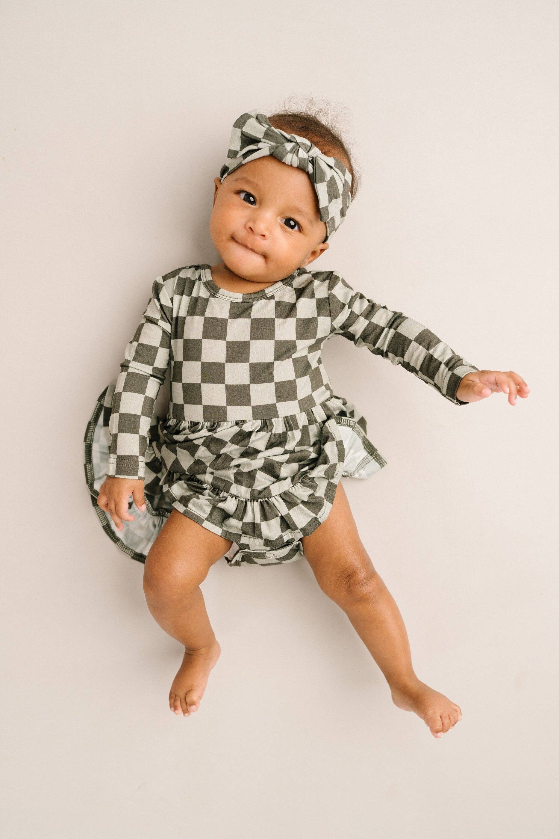 Pine Checkered Long Sleeve Bodysuit Bamboo Dress
