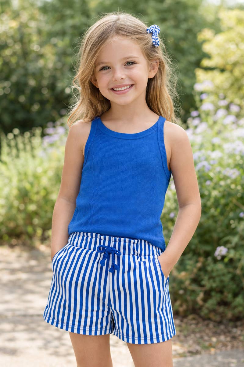 Girl's 2 pc Stripe Short Set w/ Matching Scrunchie