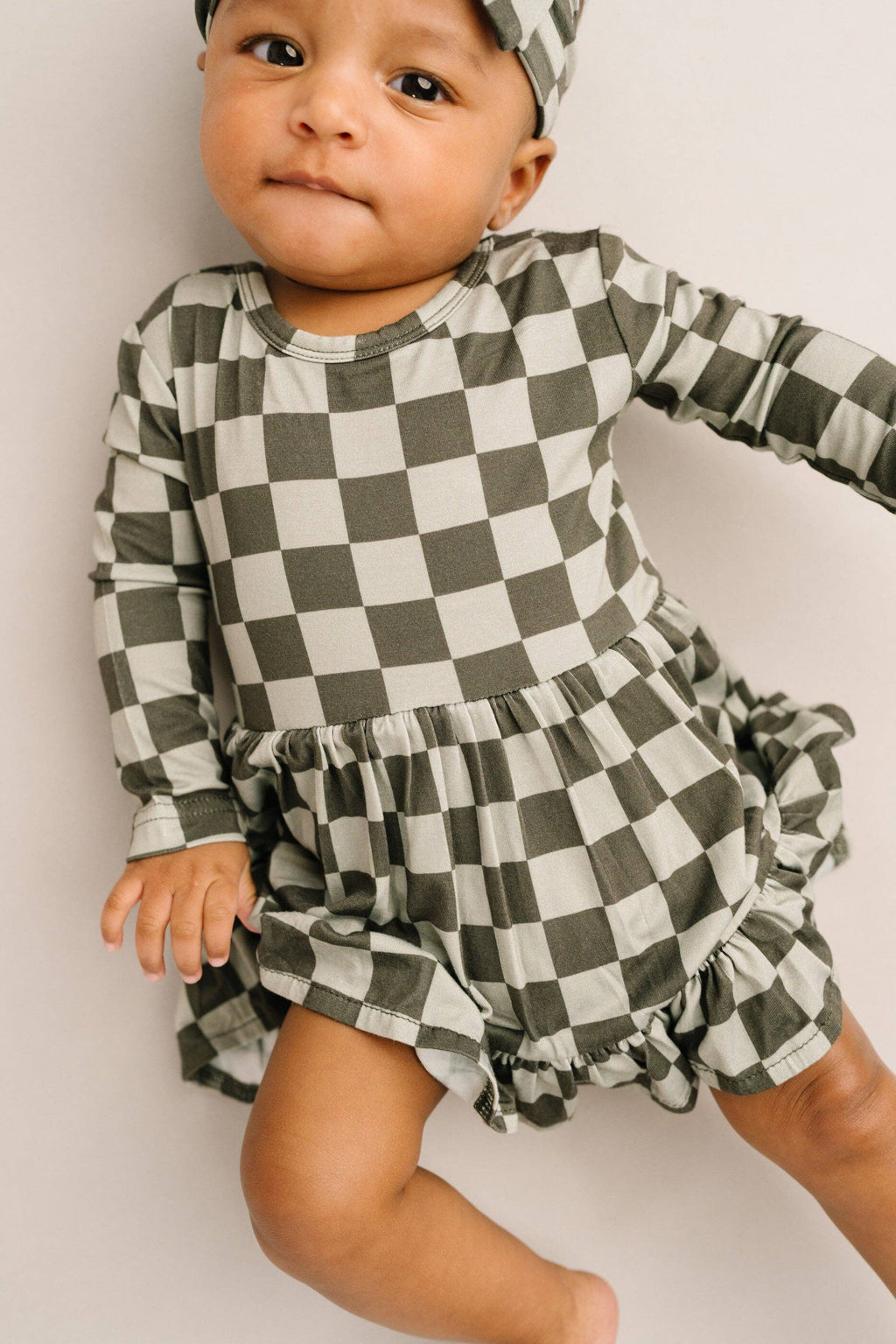 Pine Checkered Long Sleeve Bodysuit Bamboo Dress