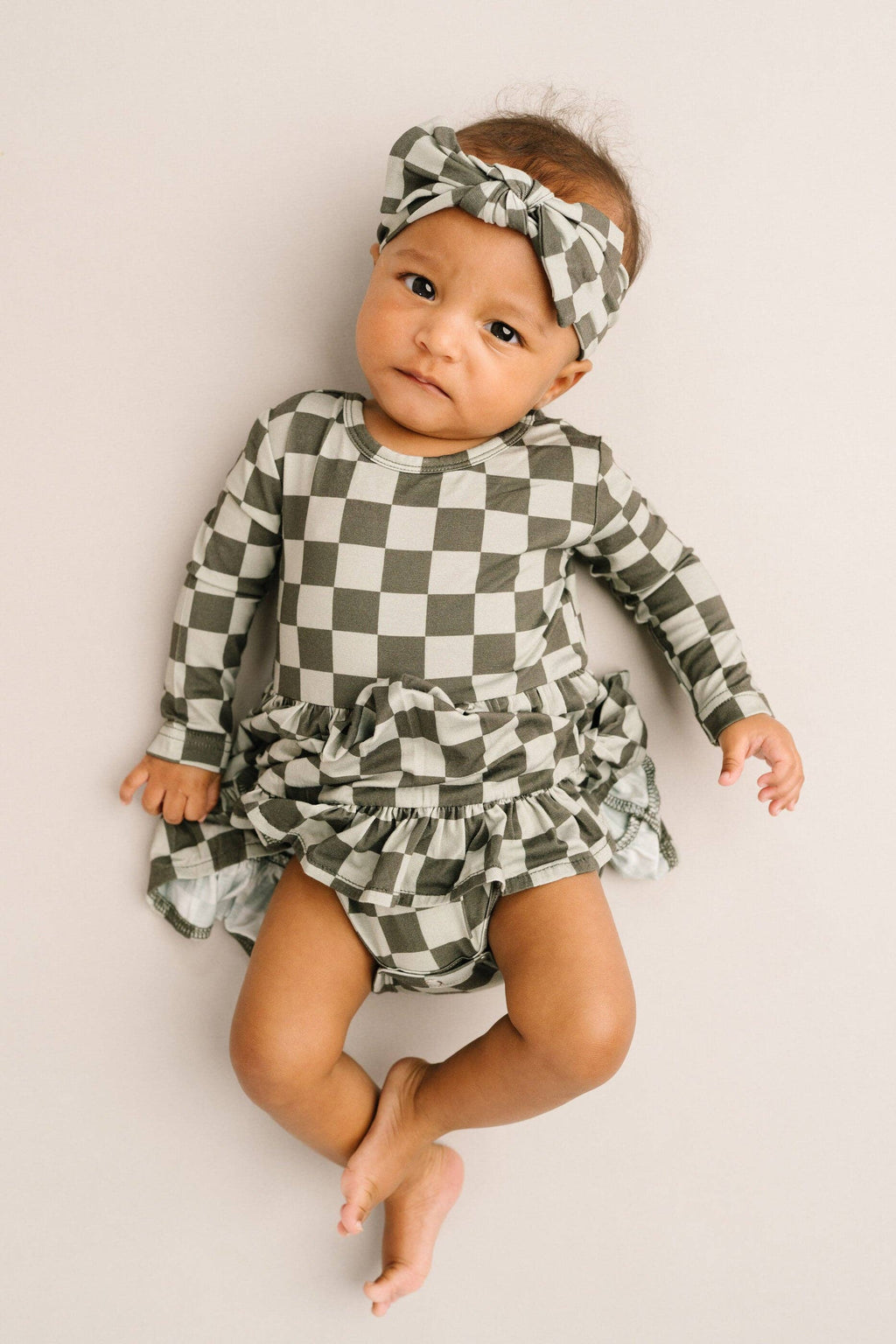 Pine Checkered Long Sleeve Bodysuit Bamboo Dress