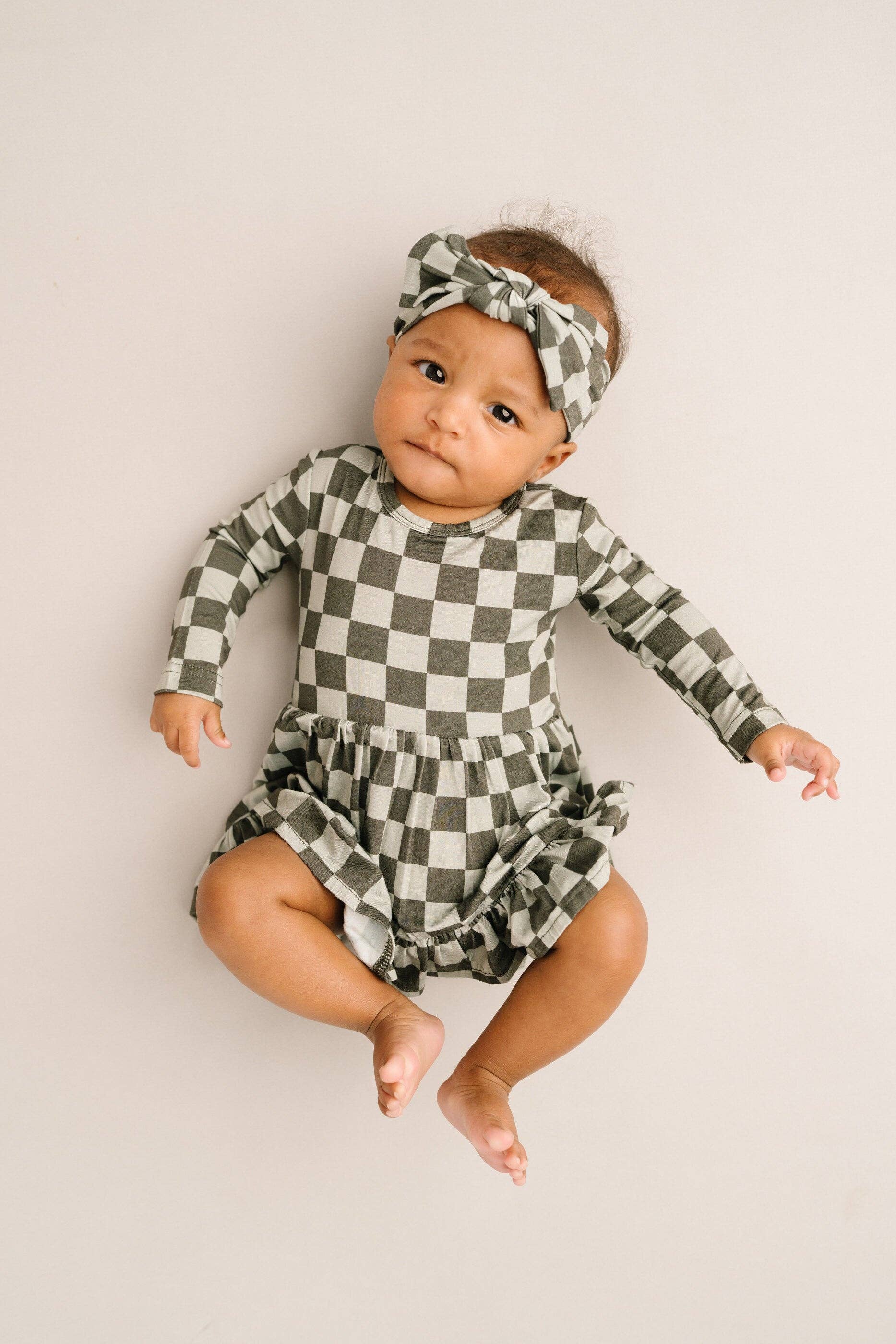 Pine Checkered Long Sleeve Bodysuit Bamboo Dress